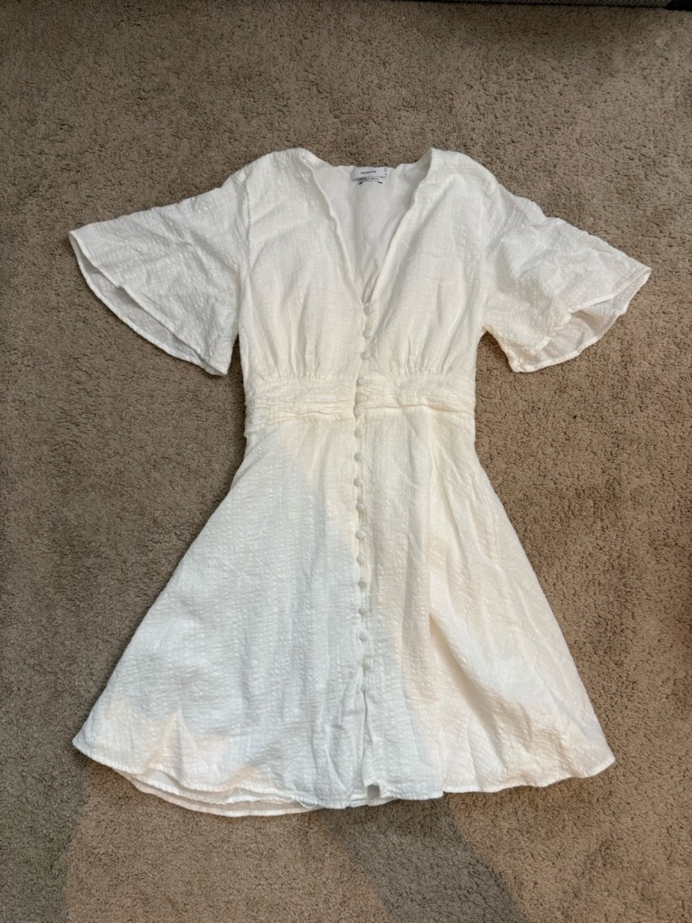 Reserved White Textured Button-Front Mini Dress